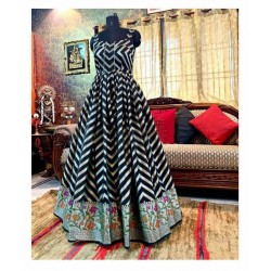 South Indian Gown In Silk Fabric with Beautiful Print In Black and Pink Color
